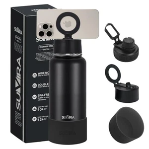 Suvira Stainless Steel Insulated Water Bottle 32 Oz –Magnetic Lid, Mag Safe - Picture 1 of 20