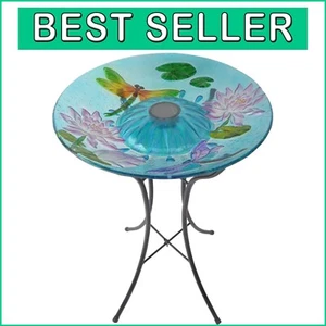 Elegant Handpainted Dragonfly Birdbath with Solar LEDs - 21" Garden Centerpiece - Picture 1 of 3