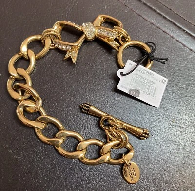 Juicy Couture 复古 - 适用于 CHARMS 7.5 英寸金色 Pavé 蝴蝶结手链 — 第 1/4 张图片