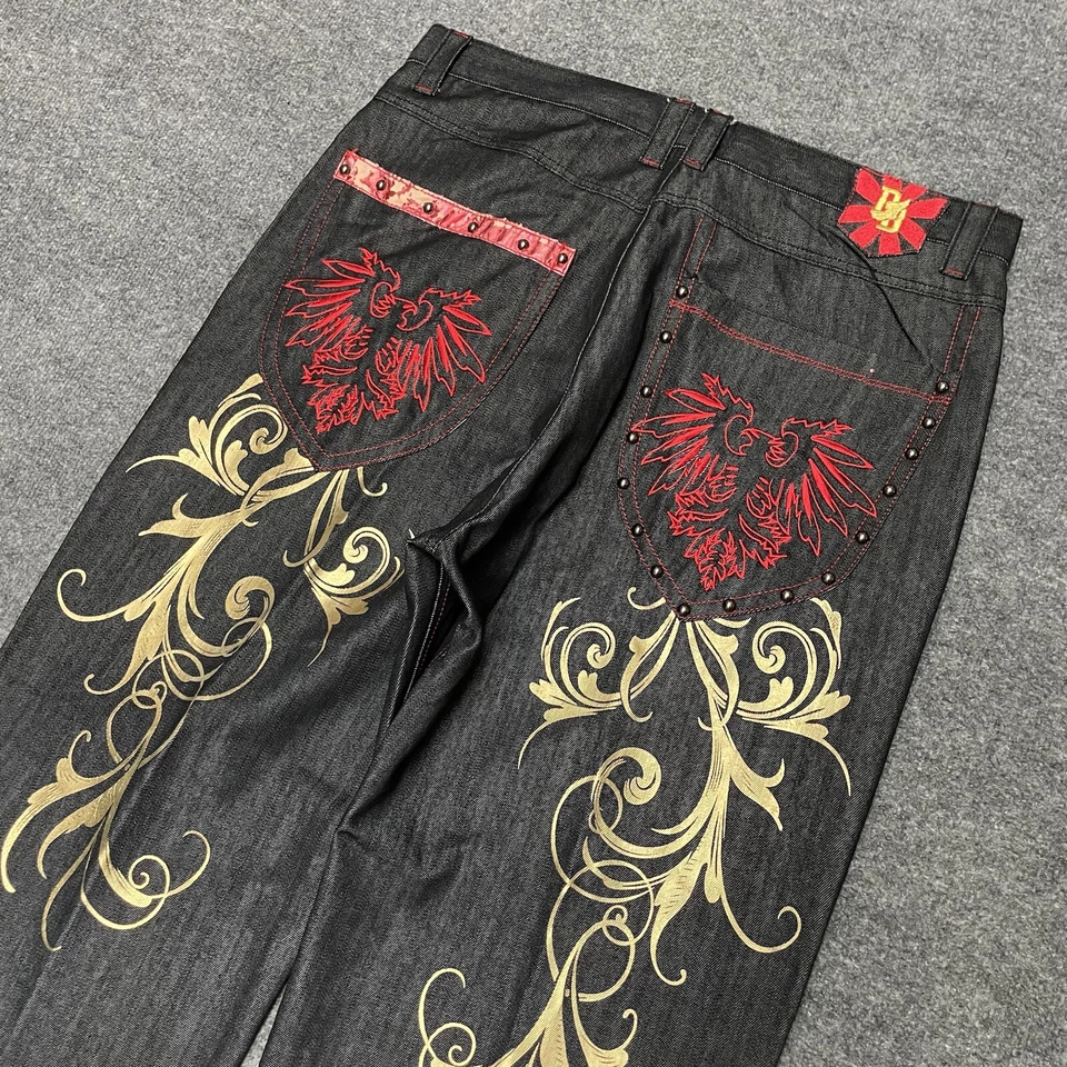 复古 Y2K Brooklyn 地下室牛仔裤男式 40x32 黑色宽松 Cyber Goth Grunge — 第 1/4 张图片