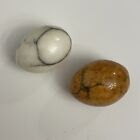 2 Vintage Hand Carved Alabaster Marble Stone Easter Eggs Brown And White W Box
