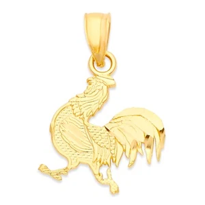 10k Solid Gold Rooster Pendant Necklace: Chinese Zodiac Charm - Picture 1 of 6