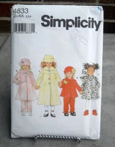 Simplicity 4833 Girls Coat Jacket Leggings Hat Scarf  Pattern Size 2-4 New - Picture 1 of 2