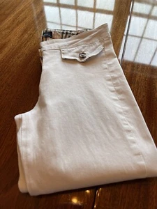 Girls 10 BURBERRY White Ankle Zip Nova Check Adjustable Waist Capri Crop Pants - Picture 1 of 12