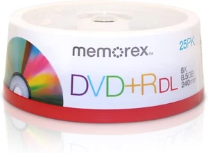 25-pk Memorex Dual Layer DVD+R - Double Layer, 8X, 8.5GB, 240 mins - Picture 1 of 1