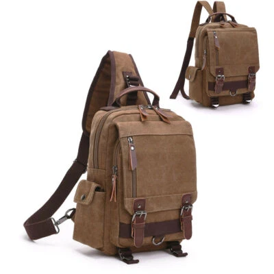 ODIXO Canvas Tasche Rucksack Crossbag Herren Brusttasche Crossbody Slinbag Braun - Bild 1 von 4