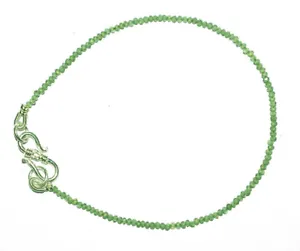 925 Sterling Silver 5" Fine Bracelet Green Peridot Gemstone 2 mm Beads - Picture 1 of 2