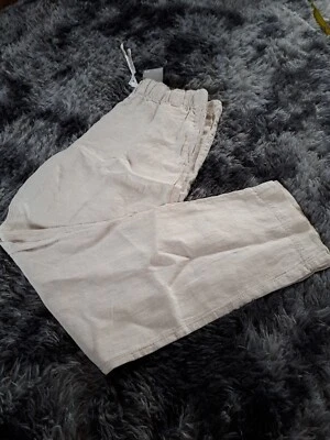 H&M Linen Trousers Elasticated Waist Light Stone Size XL BNWT RRP £27.99 - Image 1 of 4