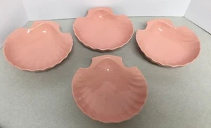 4 Shell Shaped Peach Color Ceramic Individual Dish Salad Bowls - Picture 1 of 3