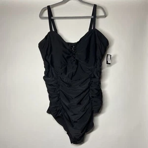 NEW Torrid Size 4 4X Slim Fix Wireless Lattice Front Black One Piece Swimsuit M3 - Picture 1 of 7