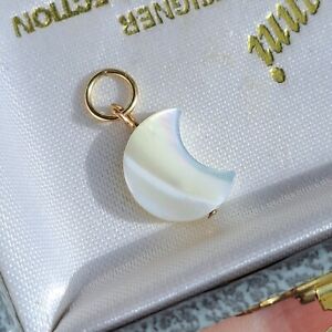 Solid 9ct Yellow Gold and Mother of Pearl Moon Charm Pendant