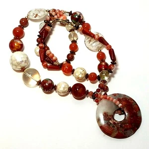 Collar Bi Disco Jadeíta Oro 14k Cuentas Cloisonné Murano Arte Vidrio Asiático De Colección - Imagen 1 de 12