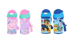 Paw Patrol Peppa Pig Water Bottle Straw Flip Top Drinks School Cup Kids Flask UK - Picture 1 of 5