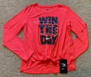 Girls Nike Long Sleeve Win The Day Tie-Front Tee Pink Black Size XL (13-15) NWT - Picture 1 of 7