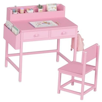  Juego de Escritorio y Silla Infantil para 5-8 Años, Escritorio Infantil Pequeño con Tela Rosa Foto 1 de 4