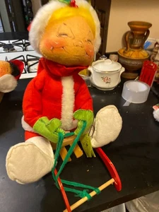 Annalee Puppen 20 Zoll Schlitten Mädchen roter Schlitten Weihnachten Winter Urlaub Schnee Vintage 1980 - Bild 1 von 12