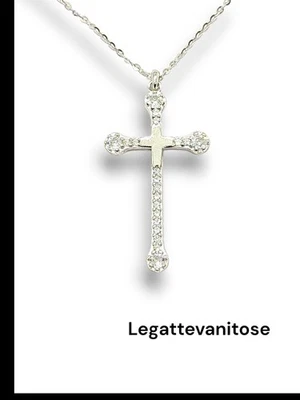 collana Donna con croce  argento 925 rodiato . croce con zirconi  Catenina 50 cm - Immagine 1 di 4