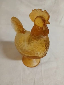 Vintage Braunglas bedeckt Hahn Huhn Standfuß Süßigkeiten Schmuck Schale 9 Zoll - Bild 1 von 7