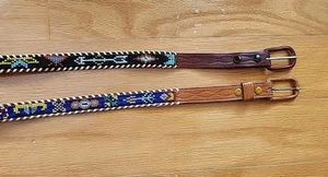 HANDCRAFTED Native American Hand BEADED Belt 32 Indian WESTERN leather Lot Of 2 - Picture 1 of 13