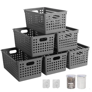6PACK Plastic Storage Baskets - Small Pantry Organizer Bins Stackable Basket ... - Picture 1 of 9