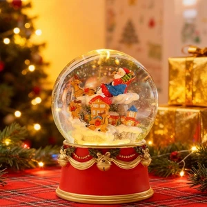 Christmas Snow Globe, Lighted Musical Snow Globes with Santa Sleigh and Reind... - Foto 1 di 9