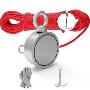Double Sided Magnet Fishing Kit with Grappling Hooks and Gloves, Silver - Picture 1 of 7