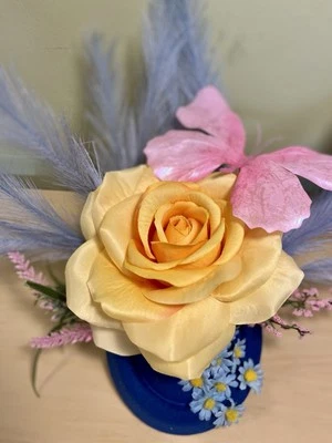  Derby/Wedding/ TeaParty One Of A Kind Hat Huge Large Yellow Rose Pink Butterfly - Image 1 of 4
