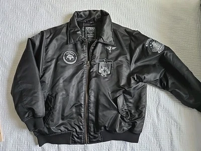 Chaqueta Avirex Para Hombre XXL Negra De Colección Parches Militares Azul Marino Piloto Puffer Abrigo Foto 1 de 4