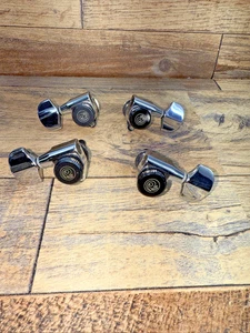 Grover Rotomatic Guitar Tuners Chrome 2X2 Set – Black Spiral Logo – Machine Head - Picture 1 of 5