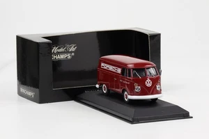 1:43 Minichamps VW T1 1973 Delivery Van Lieferwagen Porsche Zuffenhausen weinrot - Picture 1 of 4
