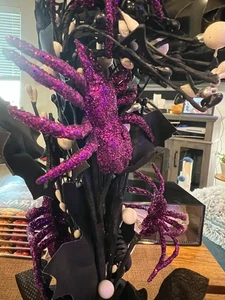 Halloween Indoor Spider Lights Tree 2Ft Black Spooky Tree with Web Bats Pumpkins - Picture 1 of 2