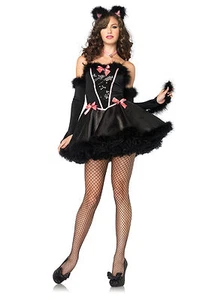 Sexy Halloween Adult Catnip Cutie Black Kitty Cat Costume w Gauntlets - Picture 1 of 2