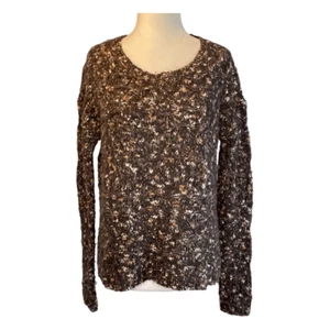 Y2K Hinge Chunky Crochet Sweater Gray Orange Open Knit Long Sleeve Crewneck S - Picture 1 of 8
