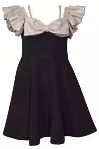 NEW Bonnie Jean Girls Size 12 "BLACK KNIT SILVER FOIL" Bow Front Holiday Dress - Picture 1 of 3