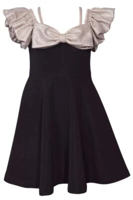NEW Bonnie Jean Girls Size 12 "BLACK KNIT SILVER FOIL" Bow Front Holiday Dress - Image 1 of 3