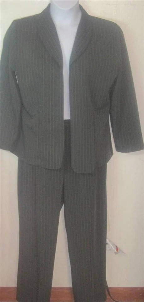 Studio 1940 misses 12 verde tostado a rayas traje chaqueta y pantalón conjunto j91 Foto 1 de 4