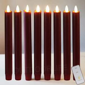 Set of 8 Luminara LED Flameless Battery Wax Taper Candle Burgundy for XMAS Decor - Picture 1 of 9