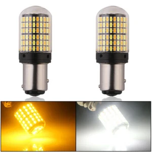 2x White/Amber 1157 2057 2357 7528 BAY15D P21/5W Switchback Turn Signal LED Bulb - Picture 1 of 7