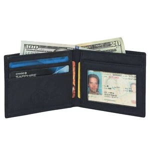BILLETERA ULTRA DELGADA TARJETA DE CRÉDITO IDENTIFICACIÓN DINERO NEGRA NUEVA DE LEATHERBOSS - Imagen 1 de 7