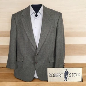 Robert Stock Jacket Blazer Mens 42S Green Heringbone Tweed Wool - Picture 1 of 11