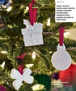 AVON WINTER SPICE SCENTED ~ SET OF 3 CERAMIC CHRISTMAS HANGING DECORATIONS *NEW* - Picture 1 of 14