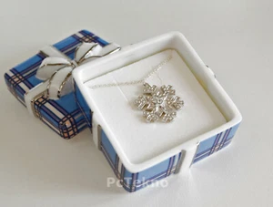 Copo de Nieve Tono Plata Estrás Navidad Colgante Collar Cerámica Caja de Regalo - Imagen 1 de 11
