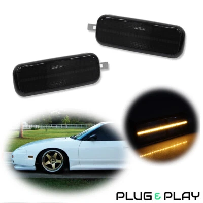 2x For 89-94 Nissan 240sx Front Side Marker Light Lamp 93-97 Altima Smoke Lens - Imagem 1 de 4