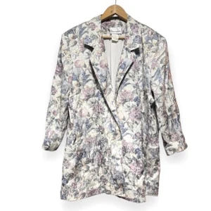 Vintage 80s Pierre Lamonte Floral Metallic Jacquard Blazer Women’s Size XL - Picture 1 of 18