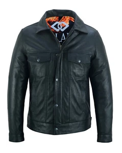 Chaqueta de Camionero Gallanto Fernando para Hombre de Cuero Negra con Cremallera y Broches de Presión - Imagen 1 de 7