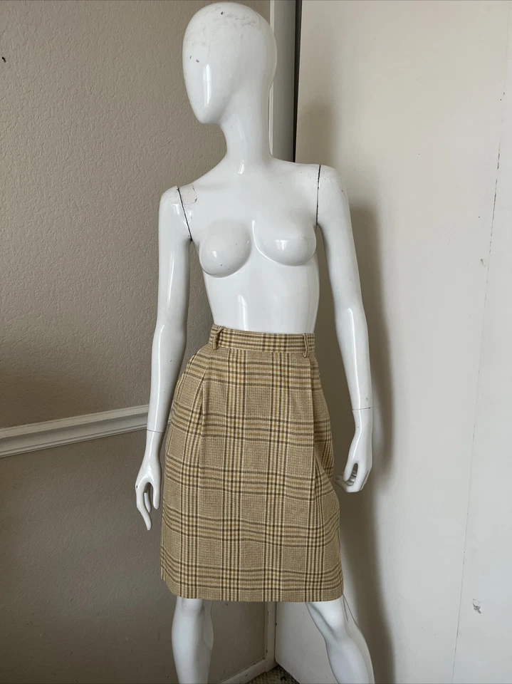 ALFRED SUNG SPORT ¡NUEVO! ¡Vintage! Falda lápiz tejida a cuadros crema seda/lino talla 6 Foto 1 de 4