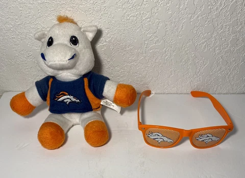 Denver Broncos Plush Bear Stuffed Souvenir & Retro Pin Hole Glasses NFL Football Cover