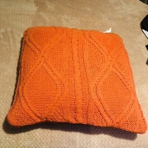 DKNY Cozy Comfy Chic Knit Brunt Orange Square Pillow Down Insert - Picture 1 of 7