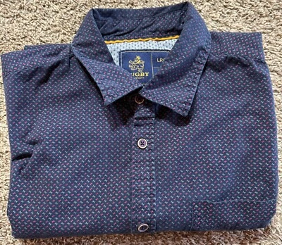 Rugby University Mens Shirt Button Down Size Large Blue Micro Star Pattern  - Image 1 of 4