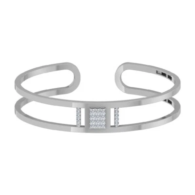 10k White Gold Lab Grown Diamond Fashion Bangle Bracelet 7" Holiday Gift - Image 1 of 4